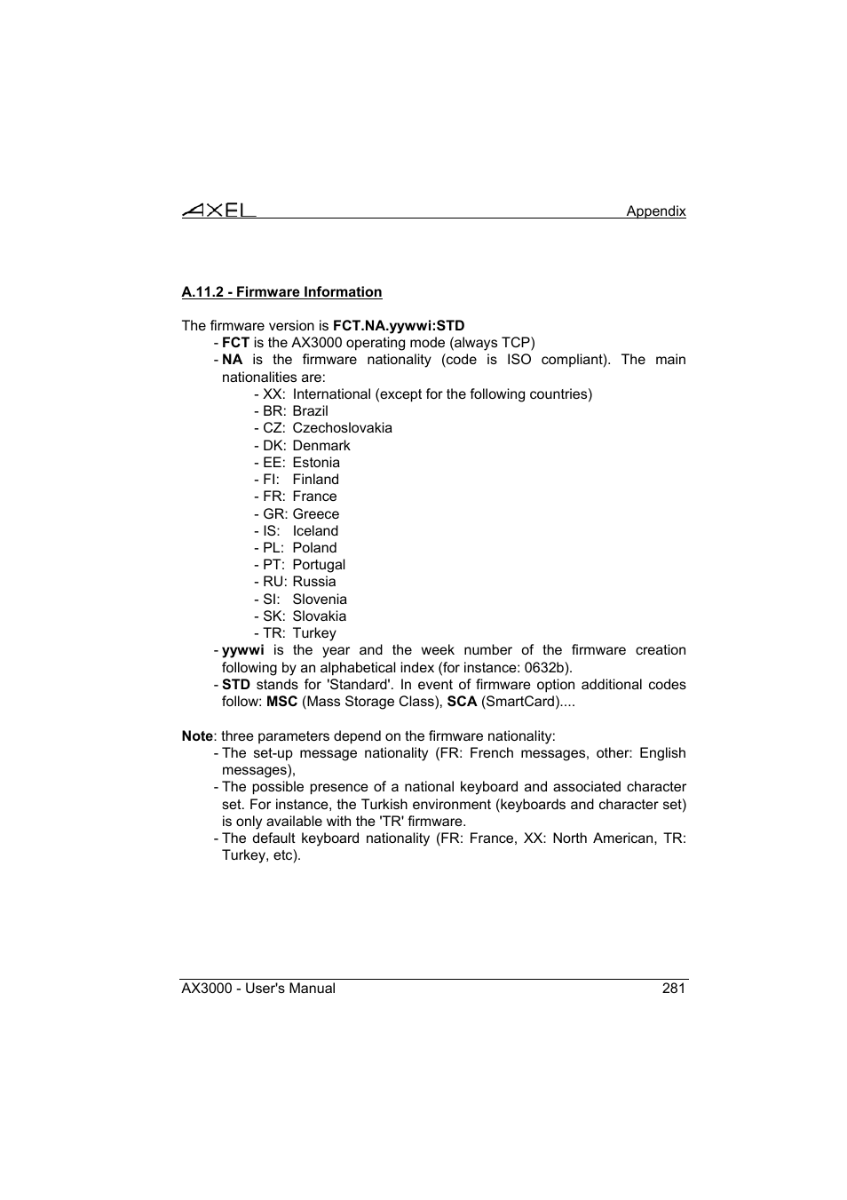 Axel AX3000 65 User's Manual - firmware 0632 User Manual | Page 295 / 298