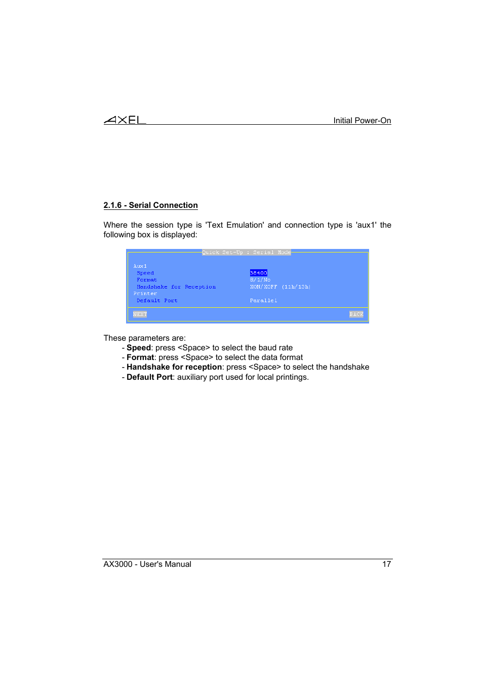 Axel AX3000 65 User's Manual - firmware 0632 User Manual | Page 31 / 298