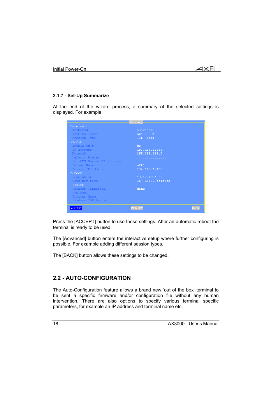 Axel AX3000 65 User's Manual - firmware 0632 User Manual | Page 32 / 298