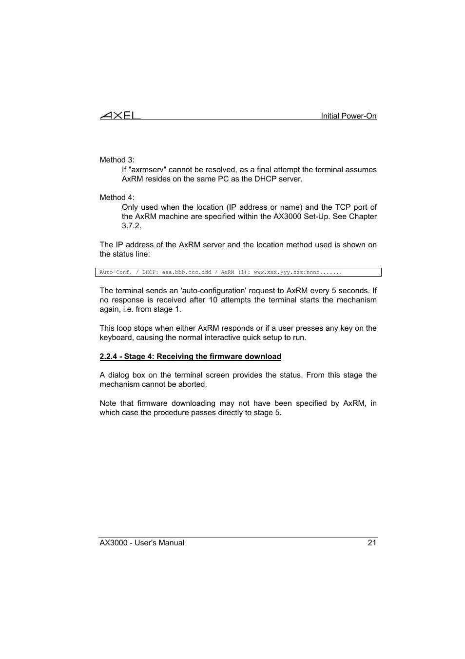Axel AX3000 65 User's Manual - firmware 0632 User Manual | Page 35 / 298