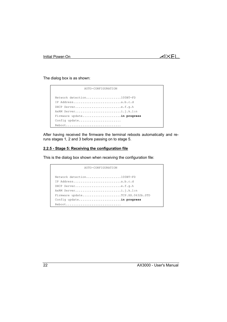 Axel AX3000 65 User's Manual - firmware 0632 User Manual | Page 36 / 298