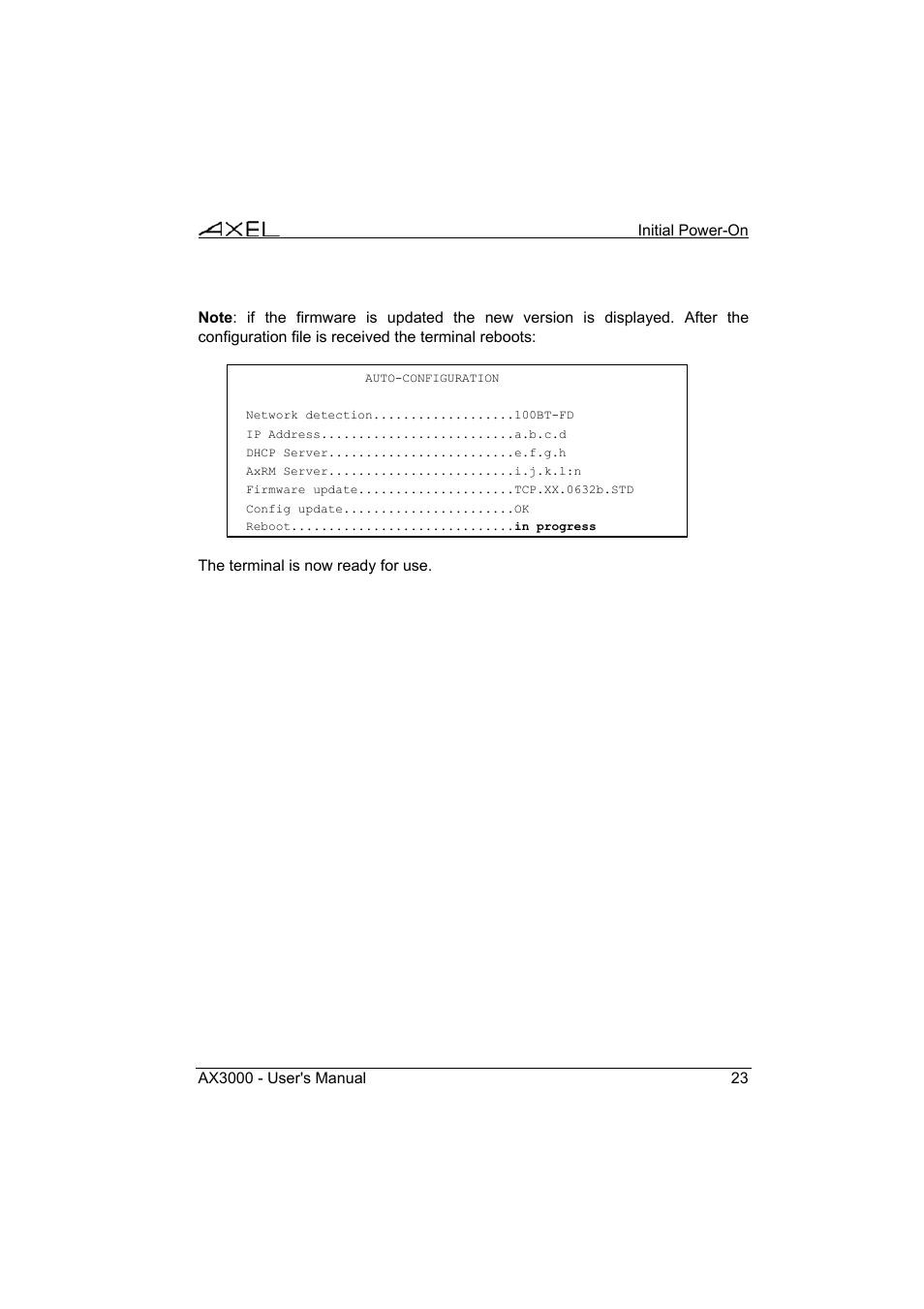 Axel AX3000 65 User's Manual - firmware 0632 User Manual | Page 37 / 298