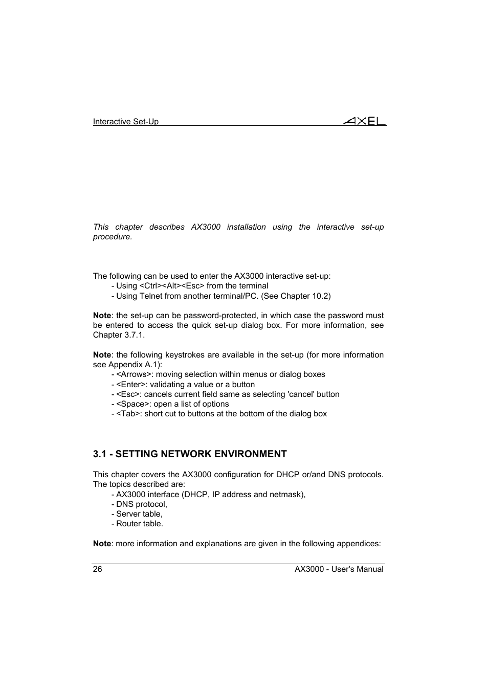 Axel AX3000 65 User's Manual - firmware 0632 User Manual | Page 40 / 298