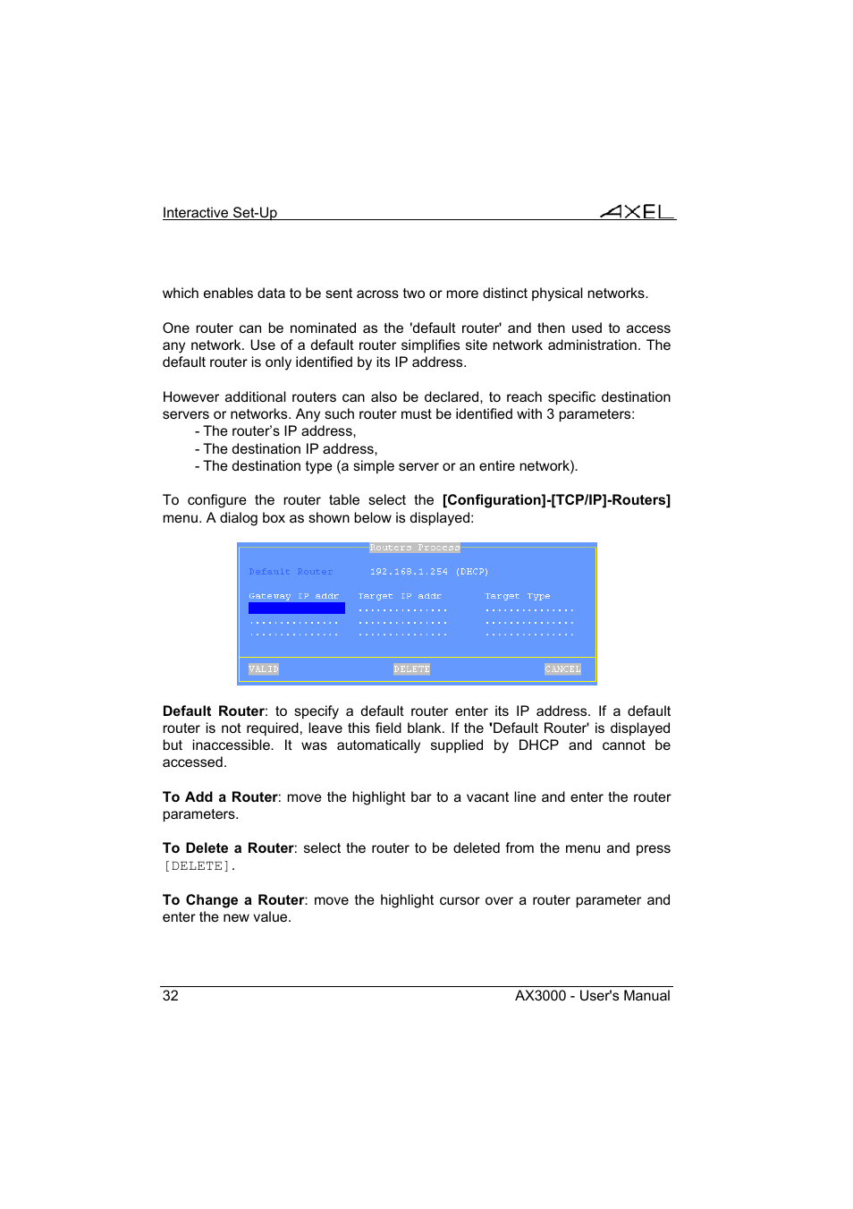 Axel AX3000 65 User's Manual - firmware 0632 User Manual | Page 46 / 298