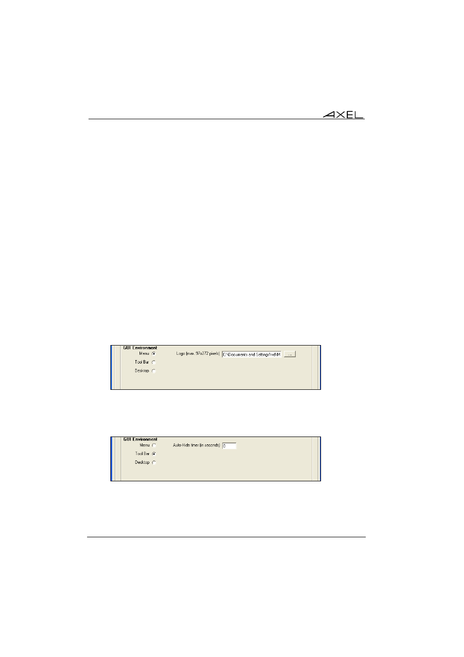 B) setting the gui environment | Axel Menu User Manual | Page 20 / 33