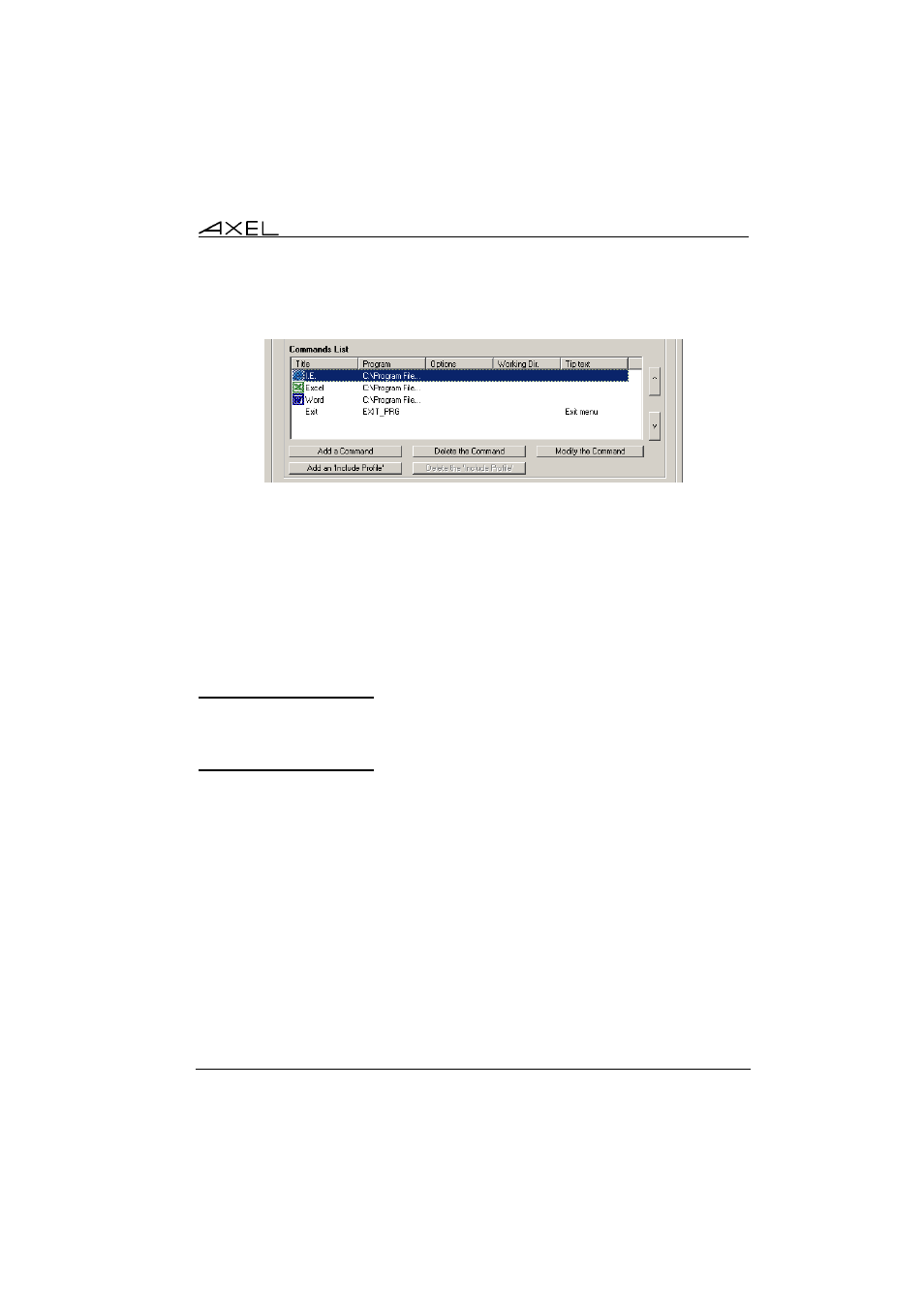 3 - deleting a profile, 4 - copying a profile | Axel Menu User Manual | Page 23 / 33