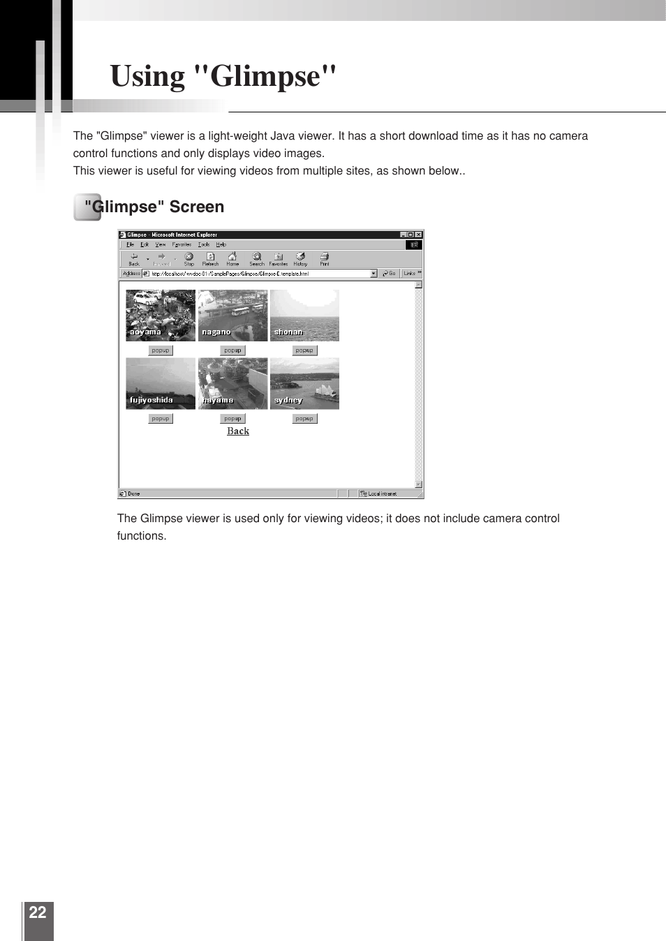 Using "glimpse | Canon WEBVIEW LIVESCOPE 3.2 User Manual | Page 22 / 56
