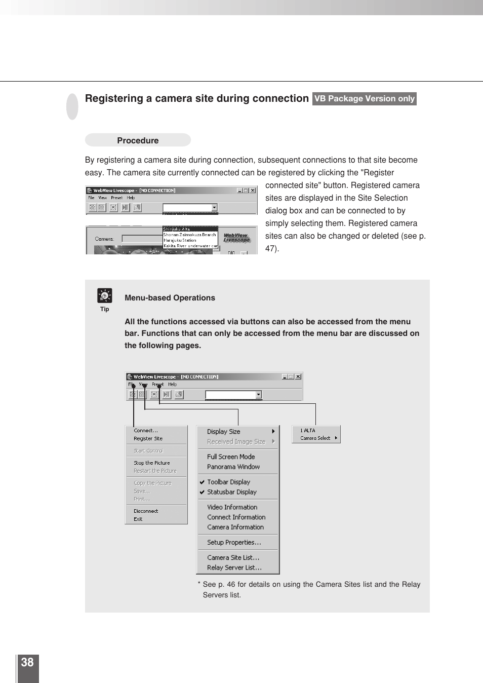 Registering a camera site during connection | Canon WEBVIEW LIVESCOPE 3.2 User Manual | Page 38 / 56