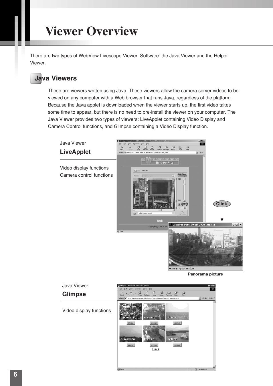 Viewer overview, Java viewers | Canon WEBVIEW LIVESCOPE 3.2 User Manual | Page 6 / 56