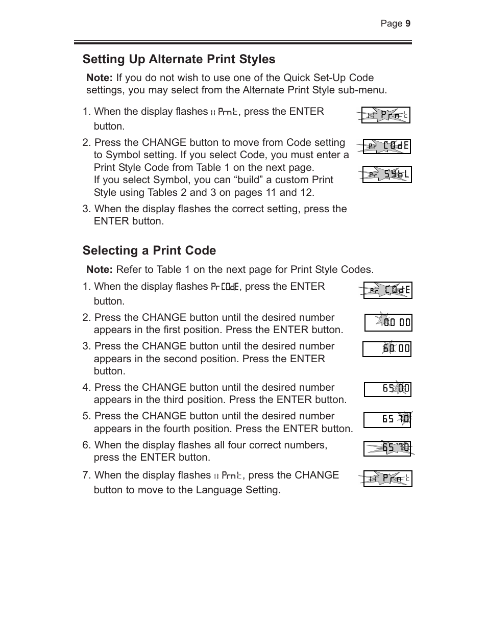 Setting up alternate print styles, Selecting a print code | B.C. Time Recorders Amano TCX 21 User Manual | Page 11 / 20