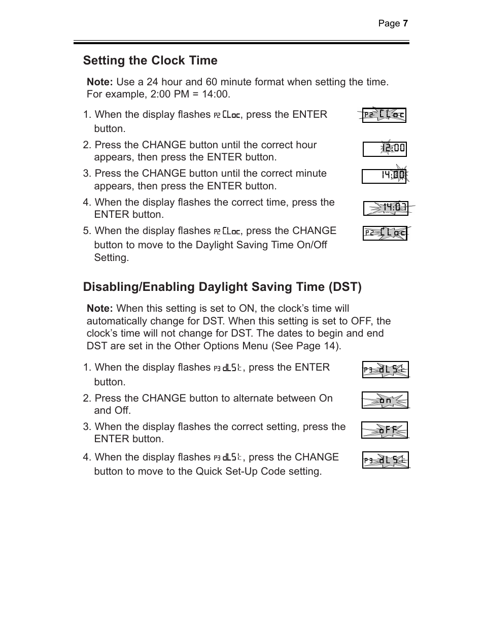Setting the clock time, Disabling/enabling daylight saving time (dst) | B.C. Time Recorders Amano TCX 21 User Manual | Page 9 / 20