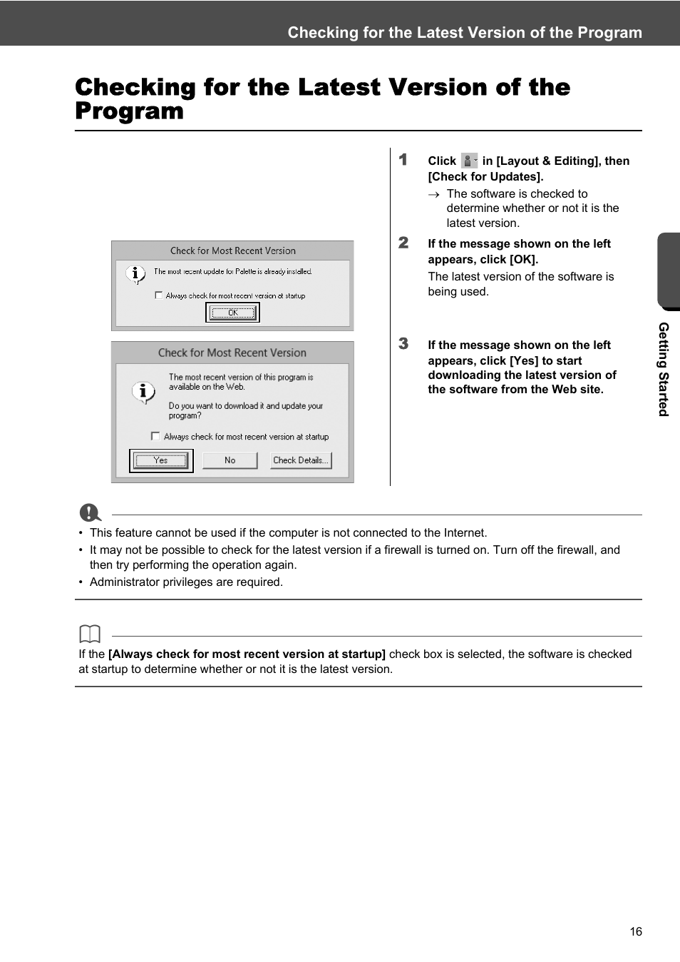 Checking for the latest version of the program | Baby Lock Palette 10 (ECS10) Reference Guide User Manual | Page 25 / 116