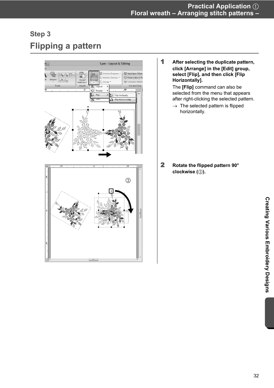 Flipping a pattern, Step 3 | Baby Lock Palette 10 (ECS10) Reference Guide User Manual | Page 41 / 116