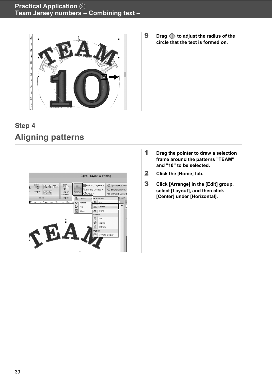 Aligning patterns | Baby Lock Palette 10 (ECS10) Reference Guide User Manual | Page 48 / 116