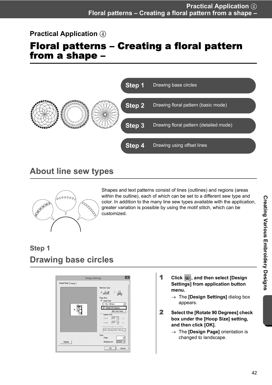 About line sew types, Drawing base circles | Baby Lock Palette 10 (ECS10) Reference Guide User Manual | Page 51 / 116