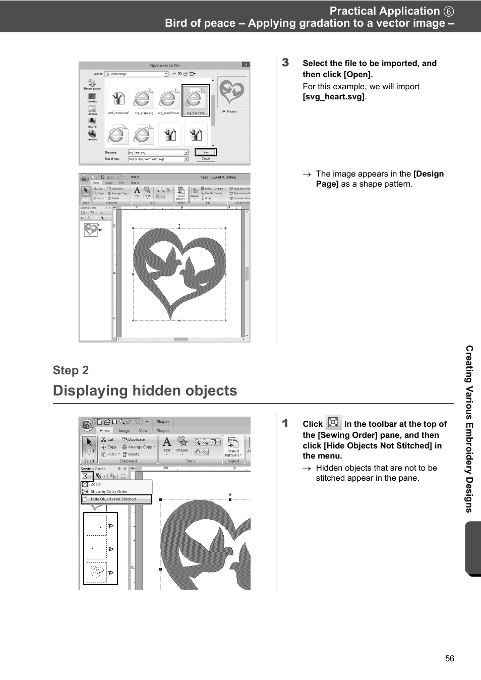 Displaying hidden objects, Step 2 | Baby Lock Palette 10 (ECS10) Reference Guide User Manual | Page 65 / 116