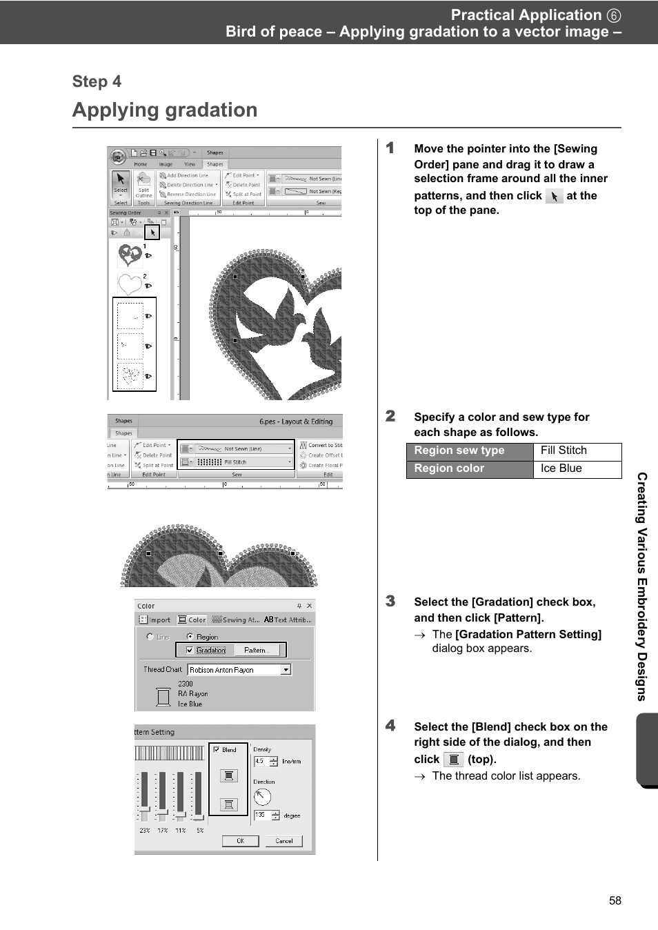 Applying gradation, Step 4 | Baby Lock Palette 10 (ECS10) Reference Guide User Manual | Page 67 / 116