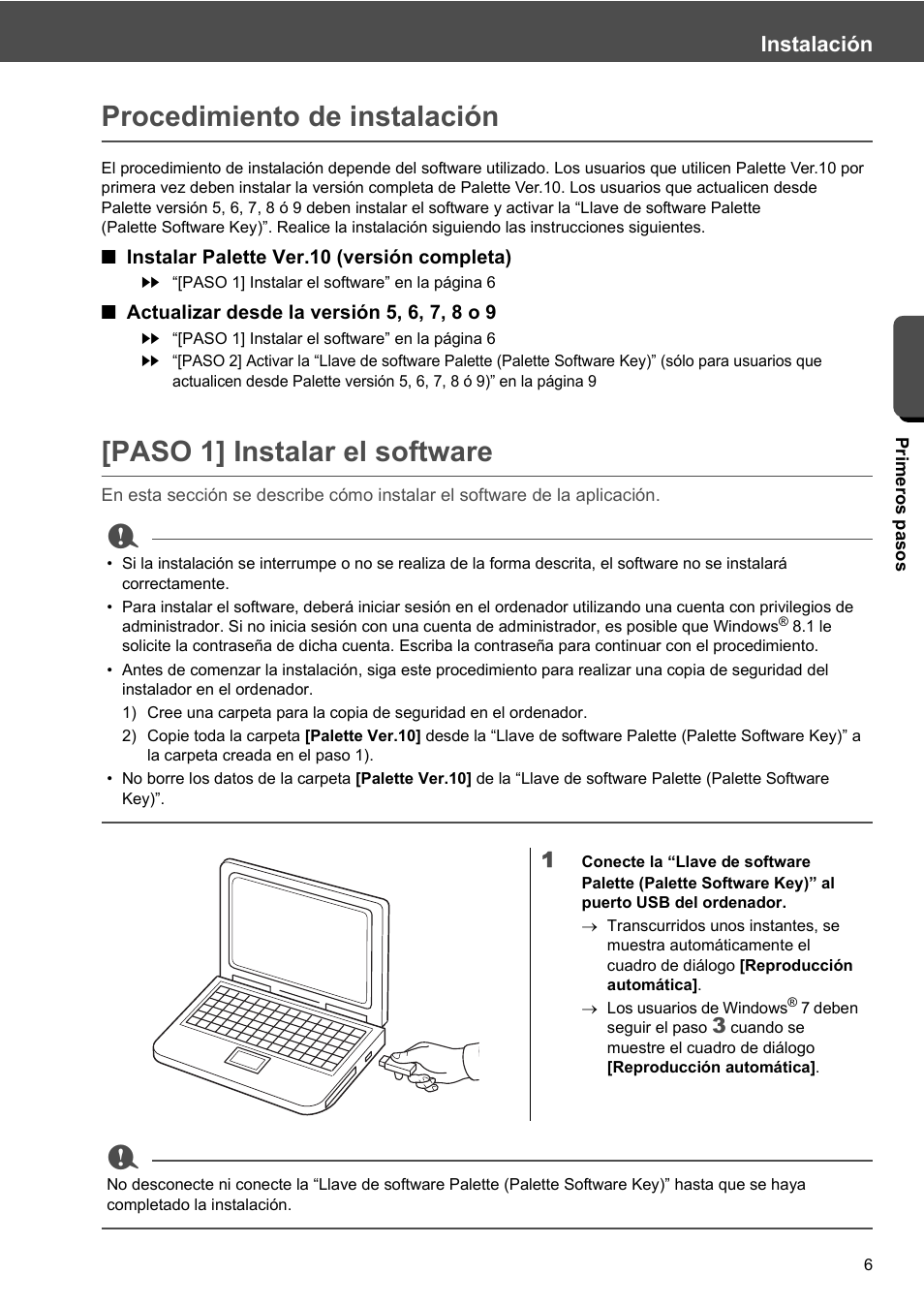 Procedimiento de instalación, Paso 1] instalar el software, Instalación | Baby Lock Palette 10 (ECS10) Reference Guide User Manual | Page 85 / 116
