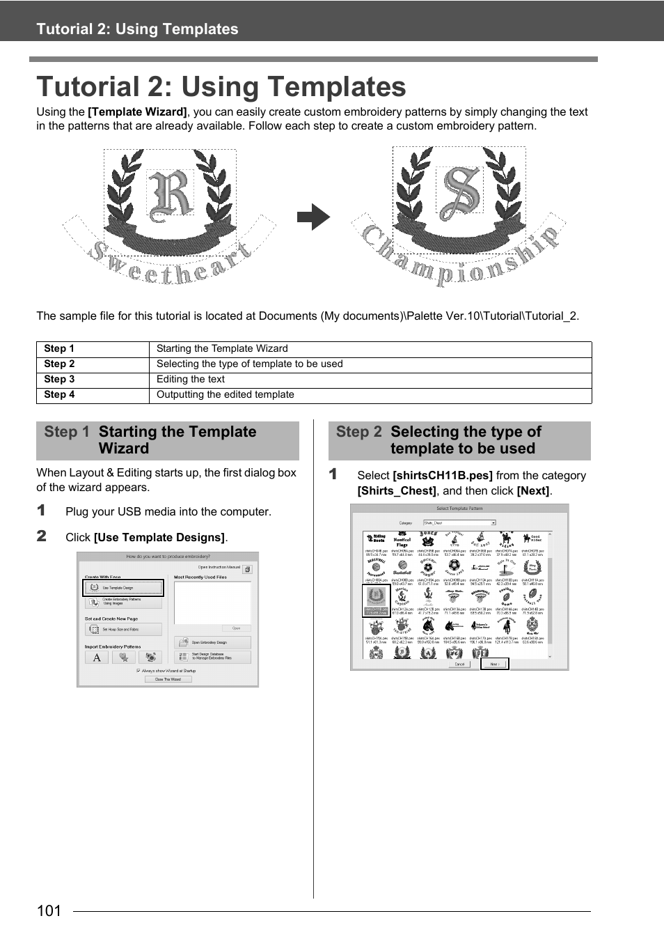 Tutorial 2: using templates | Baby Lock Palette 10 (ECS10) Instruction Manual User Manual | Page 102 / 356