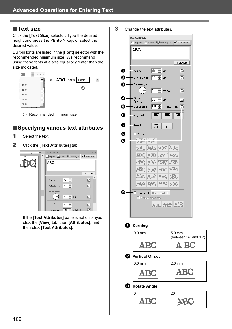 Specifying various text attributes 1 | Baby Lock Palette 10 (ECS10) Instruction Manual User Manual | Page 110 / 356