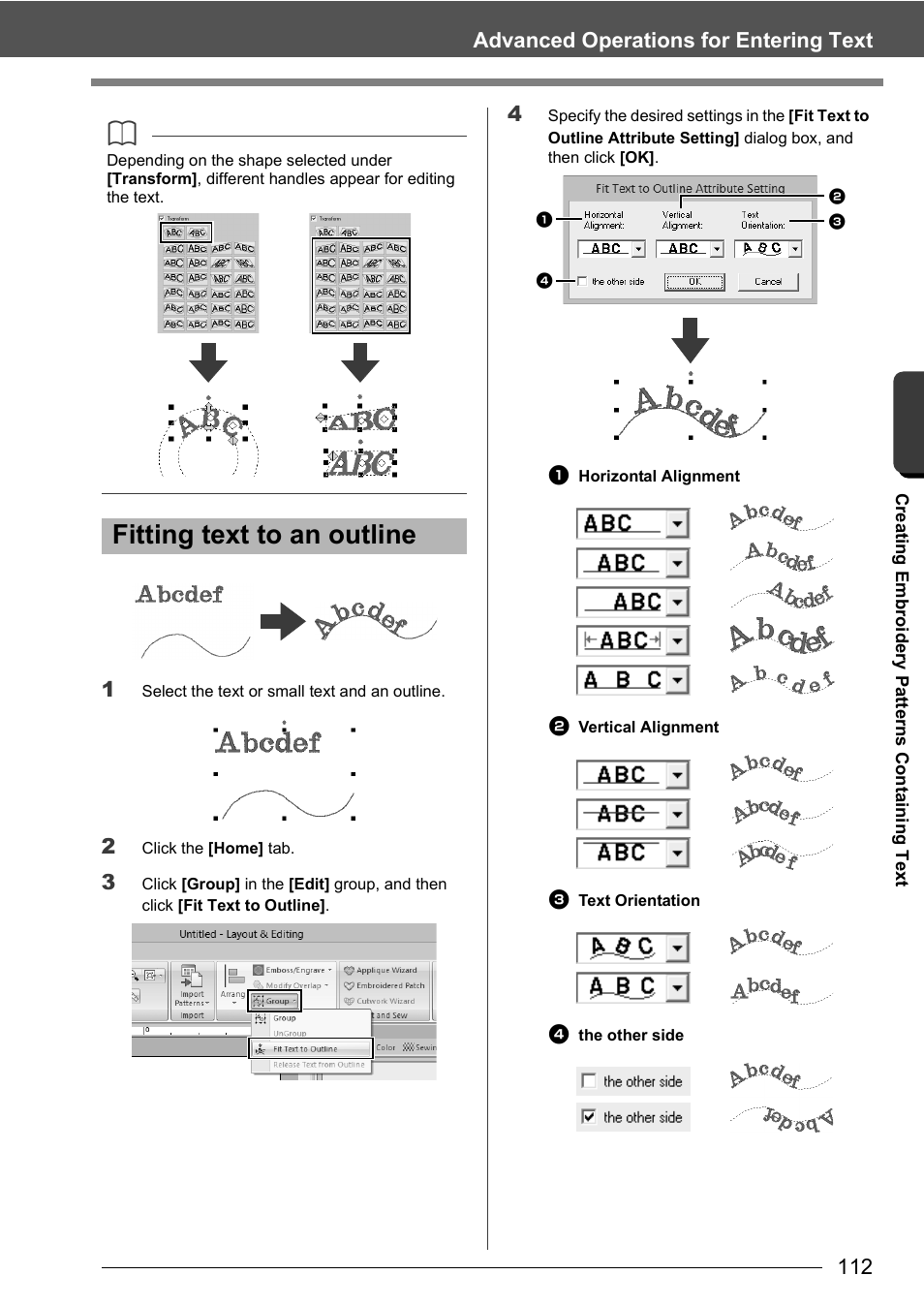 Fitting text to an outline, Advanced operations for entering text 1 | Baby Lock Palette 10 (ECS10) Instruction Manual User Manual | Page 113 / 356