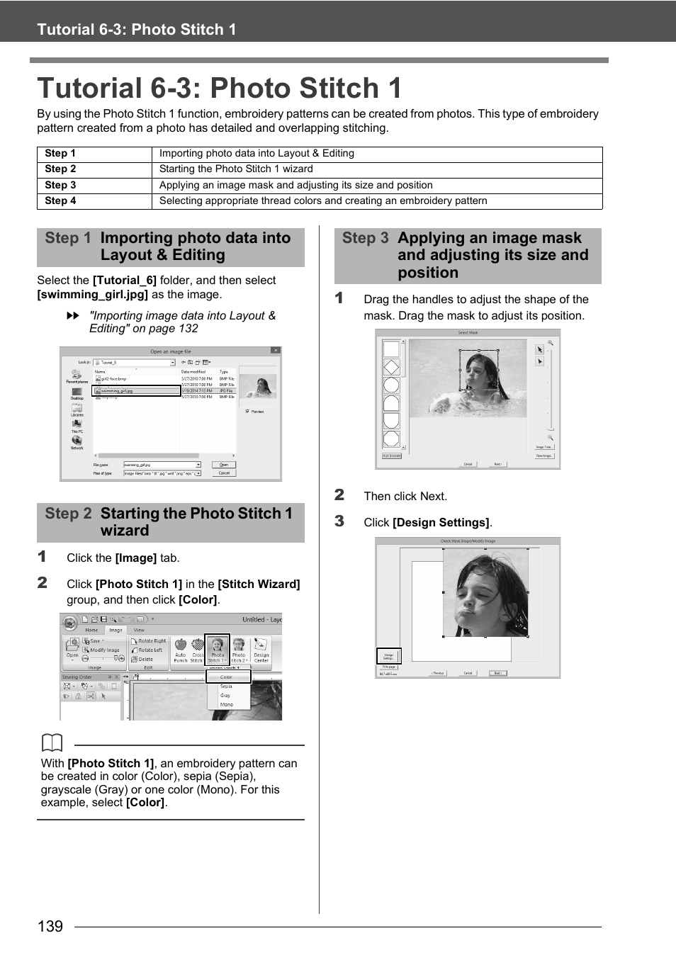 Tutorial 6-3: photo stitch 1 | Baby Lock Palette 10 (ECS10) Instruction Manual User Manual | Page 140 / 356