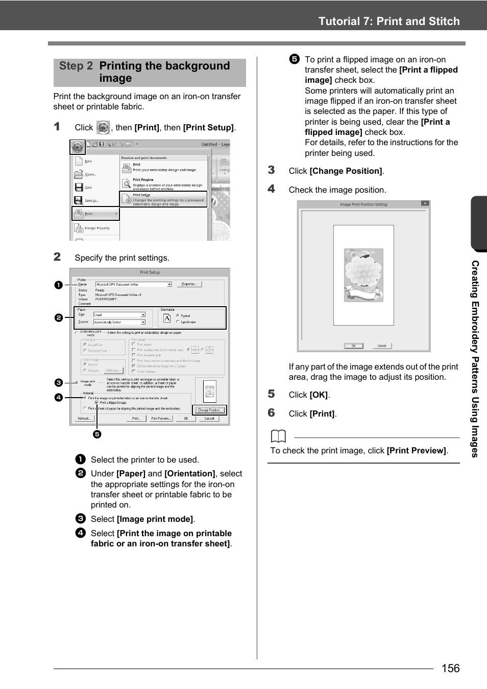 Tutorial 7: print and stitch, Step 2 printing the background image | Baby Lock Palette 10 (ECS10) Instruction Manual User Manual | Page 157 / 356