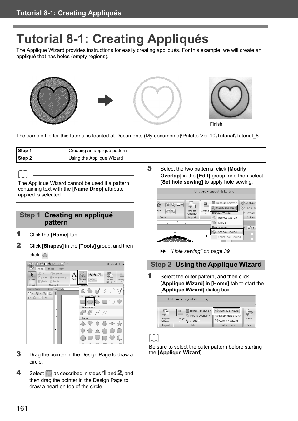 Tutorial 8-1: creating appliqués | Baby Lock Palette 10 (ECS10) Instruction Manual User Manual | Page 162 / 356