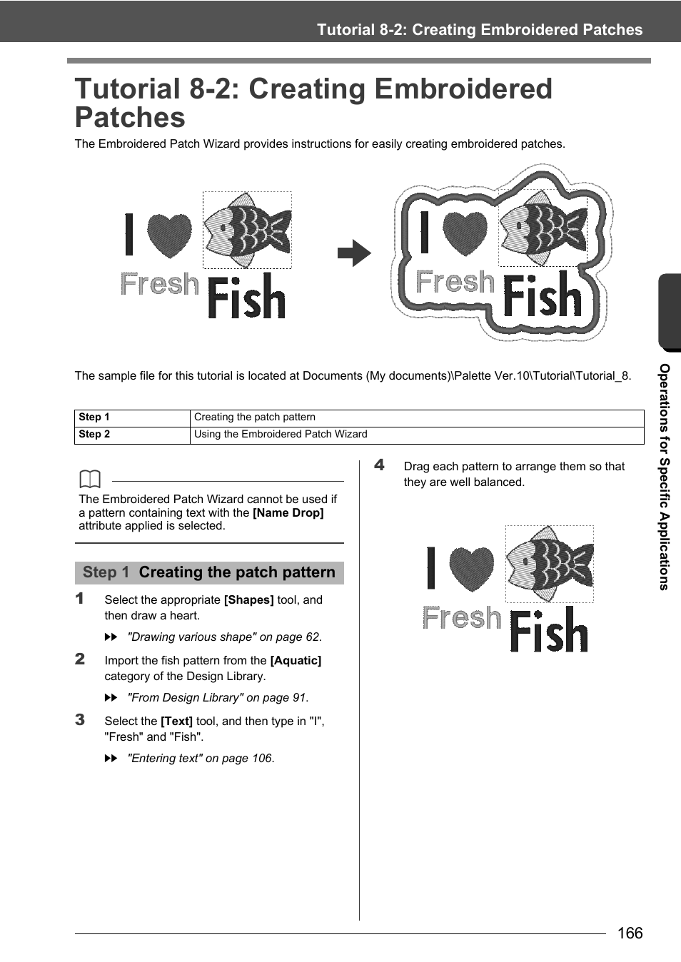 Tutorial 8-2: creating embroidered patches | Baby Lock Palette 10 (ECS10) Instruction Manual User Manual | Page 167 / 356