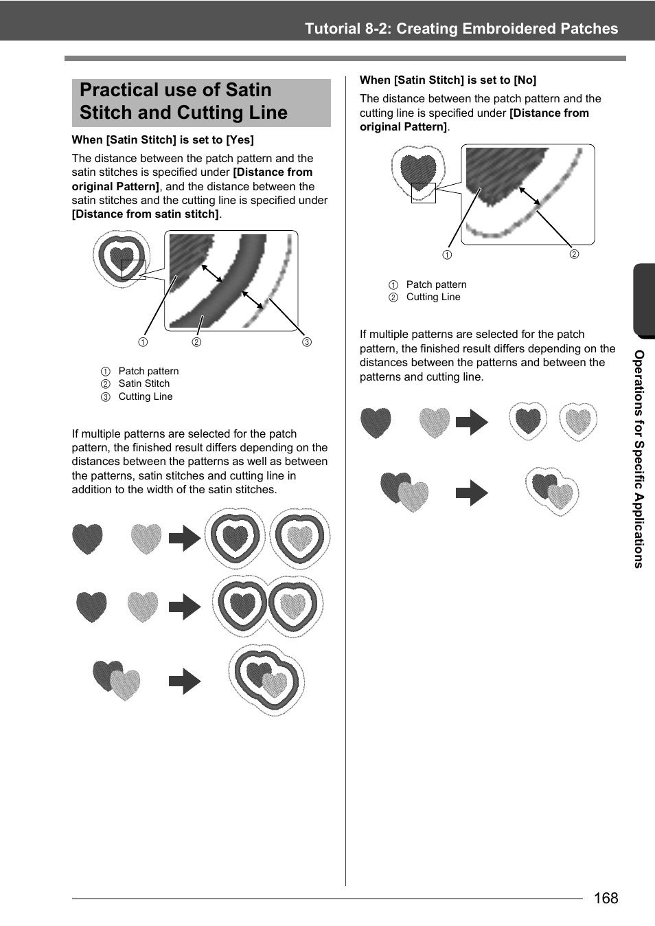 Practical use of satin stitch and cutting line, Tutorial 8-2: creating embroidered patches | Baby Lock Palette 10 (ECS10) Instruction Manual User Manual | Page 169 / 356