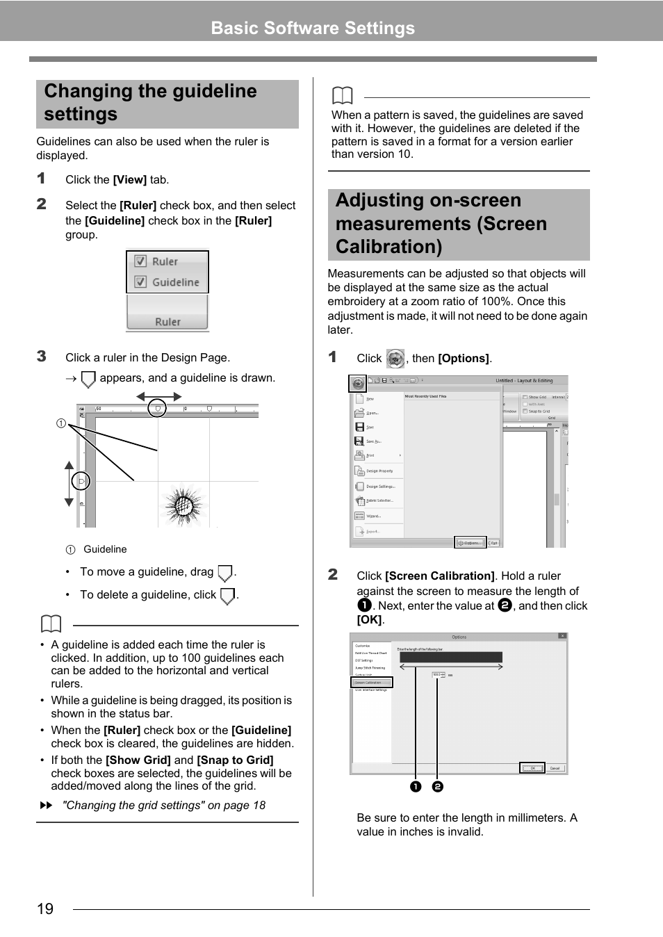 Changing the guideline settings, Basic software settings | Baby Lock Palette 10 (ECS10) Instruction Manual User Manual | Page 20 / 356
