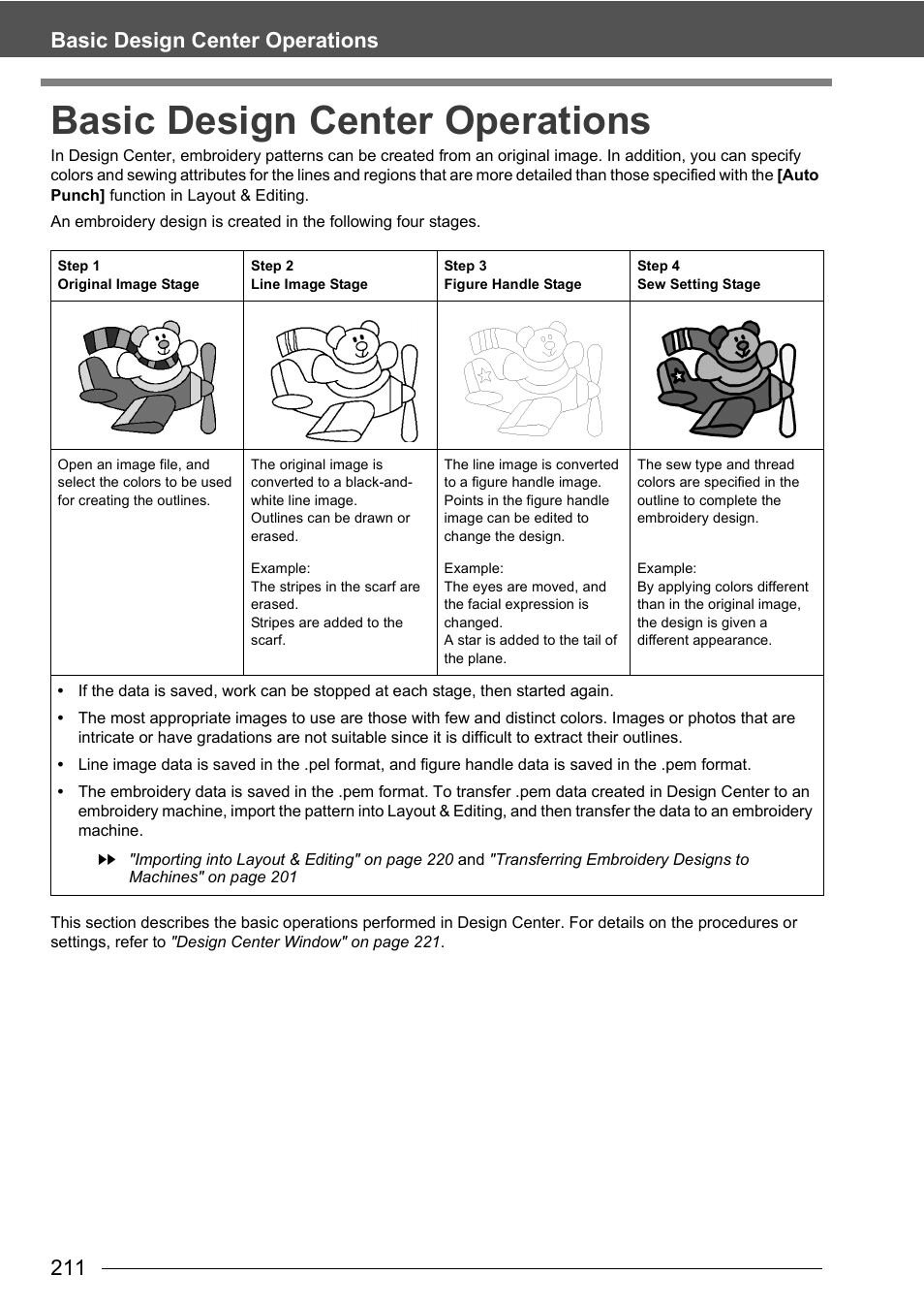 Basic design center operations, 211 basic design center operations | Baby Lock Palette 10 (ECS10) Instruction Manual User Manual | Page 212 / 356