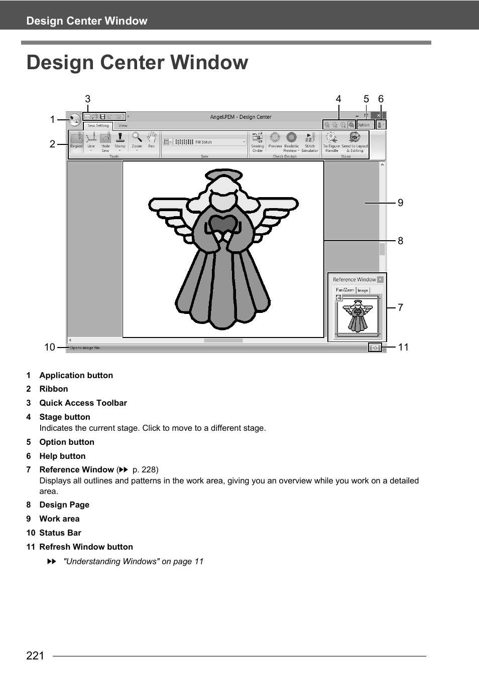 Design center window | Baby Lock Palette 10 (ECS10) Instruction Manual User Manual | Page 222 / 356