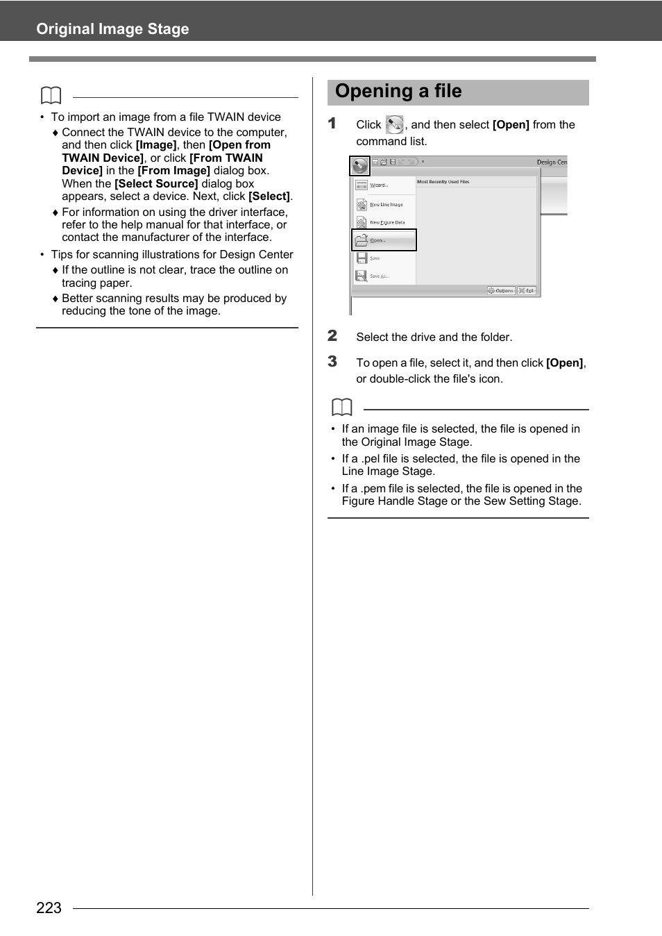 Opening a file, 223 original image stage 1 | Baby Lock Palette 10 (ECS10) Instruction Manual User Manual | Page 224 / 356