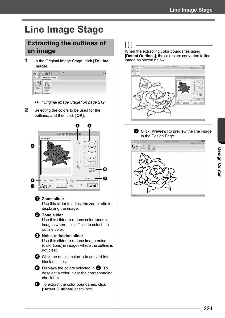 Extracting the outlines of an image, Line image stage | Baby Lock Palette 10 (ECS10) Instruction Manual User Manual | Page 225 / 356