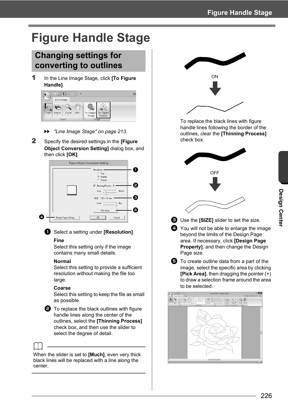 Changing settings for converting to outlines, Figure handle stage | Baby Lock Palette 10 (ECS10) Instruction Manual User Manual | Page 227 / 356