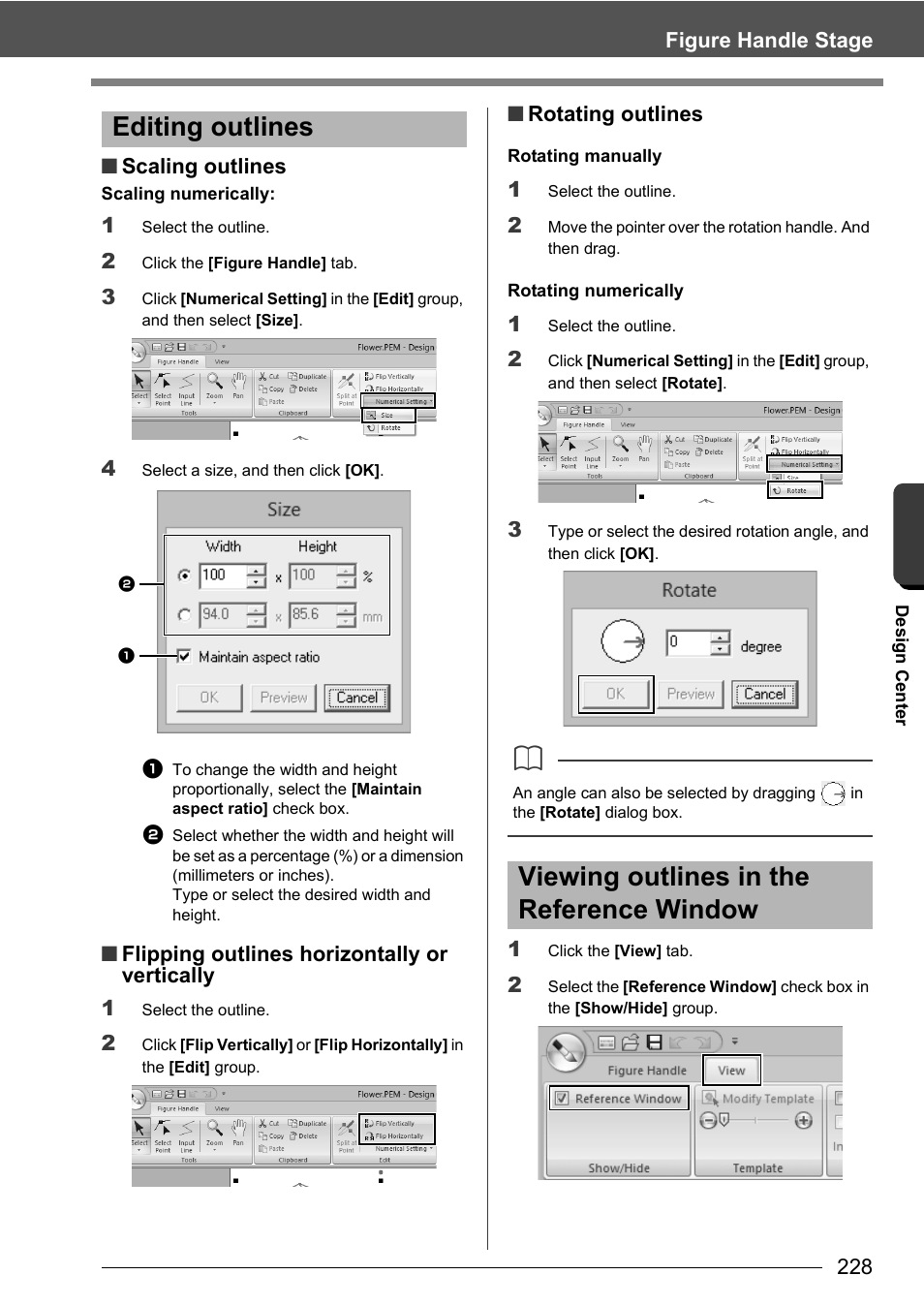 Editing outlines, Viewing outlines in the reference window | Baby Lock Palette 10 (ECS10) Instruction Manual User Manual | Page 229 / 356
