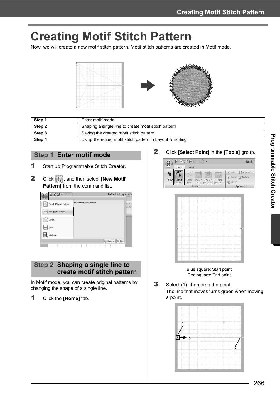 Creating motif stitch pattern | Baby Lock Palette 10 (ECS10) Instruction Manual User Manual | Page 267 / 356