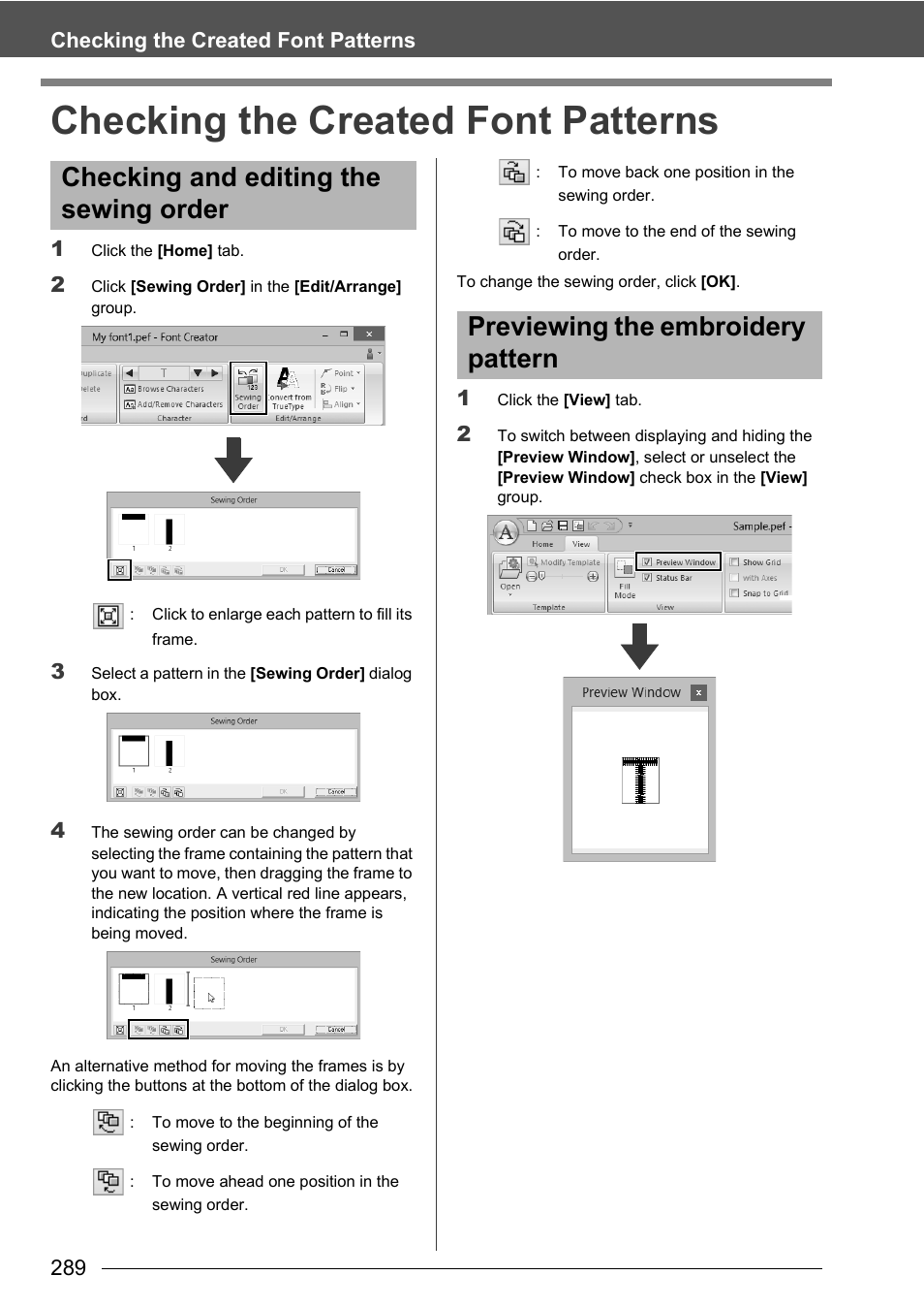 Checking the created font patterns | Baby Lock Palette 10 (ECS10) Instruction Manual User Manual | Page 290 / 356