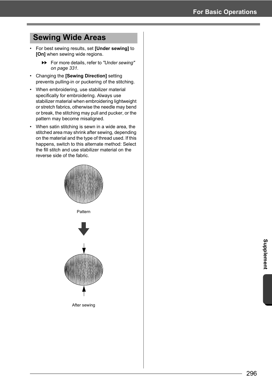 Sewing wide areas, For basic operations | Baby Lock Palette 10 (ECS10) Instruction Manual User Manual | Page 297 / 356