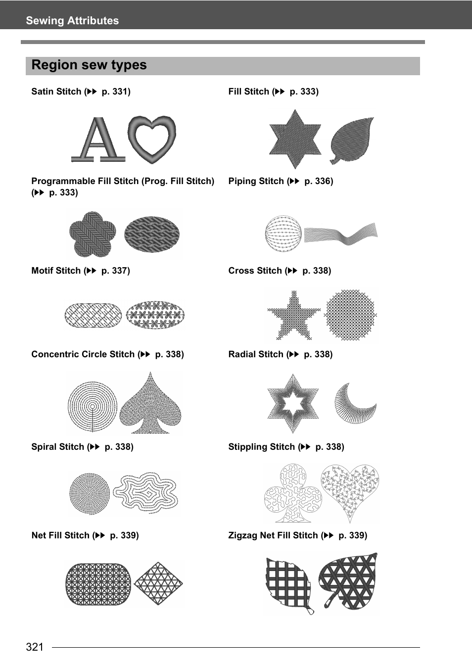 Region sew types | Baby Lock Palette 10 (ECS10) Instruction Manual User Manual | Page 322 / 356