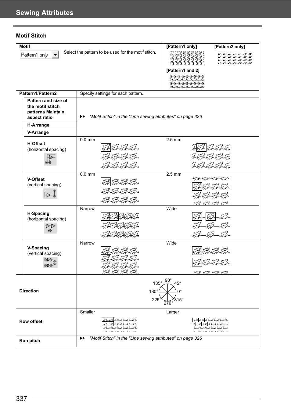 337 sewing attributes, Motif stitch | Baby Lock Palette 10 (ECS10) Instruction Manual User Manual | Page 338 / 356