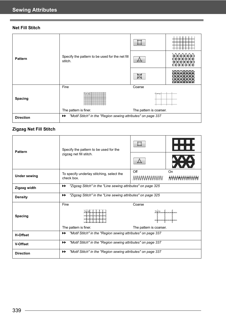 339 sewing attributes | Baby Lock Palette 10 (ECS10) Instruction Manual User Manual | Page 340 / 356