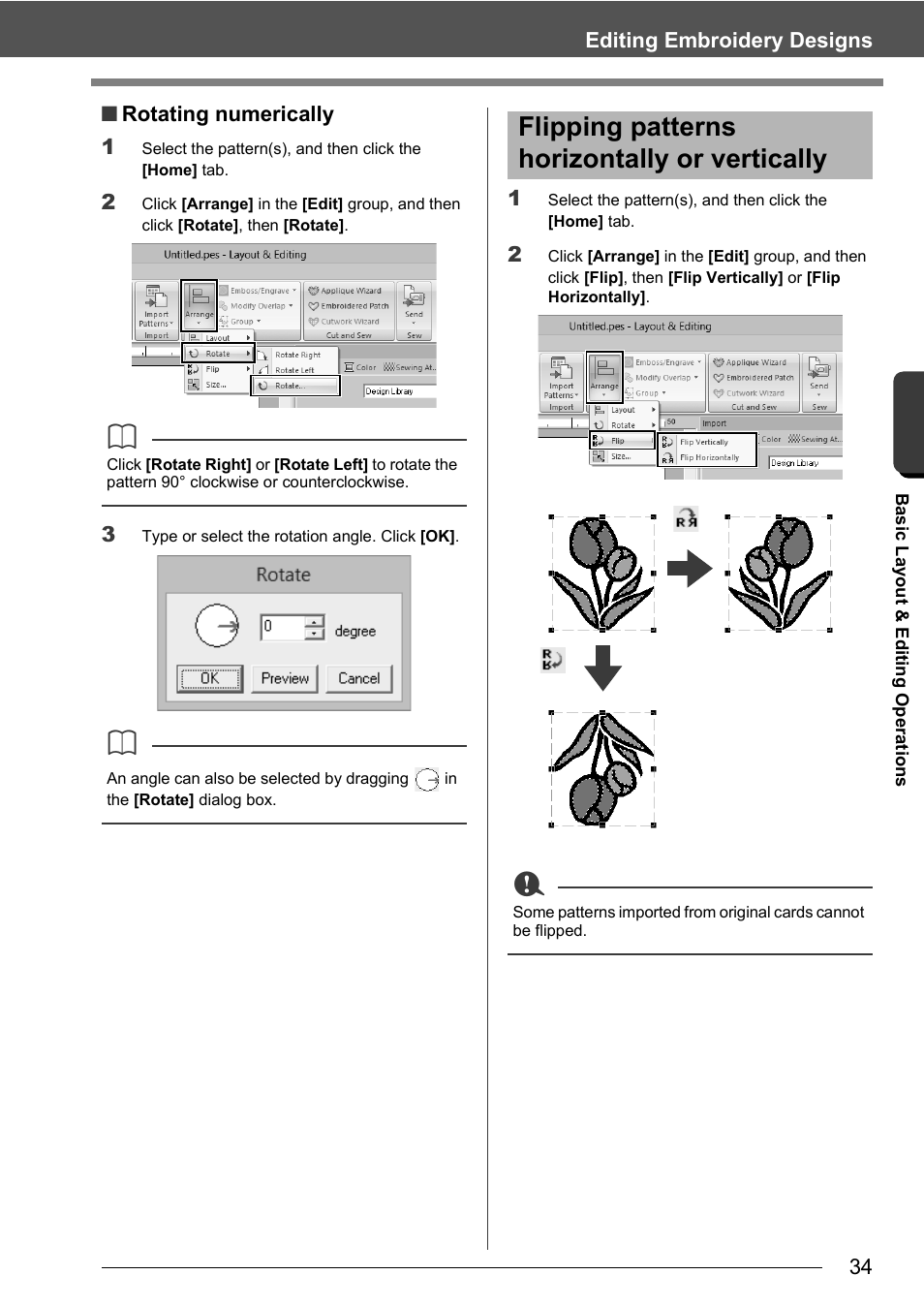 Flipping patterns horizontally or vertically | Baby Lock Palette 10 (ECS10) Instruction Manual User Manual | Page 35 / 356