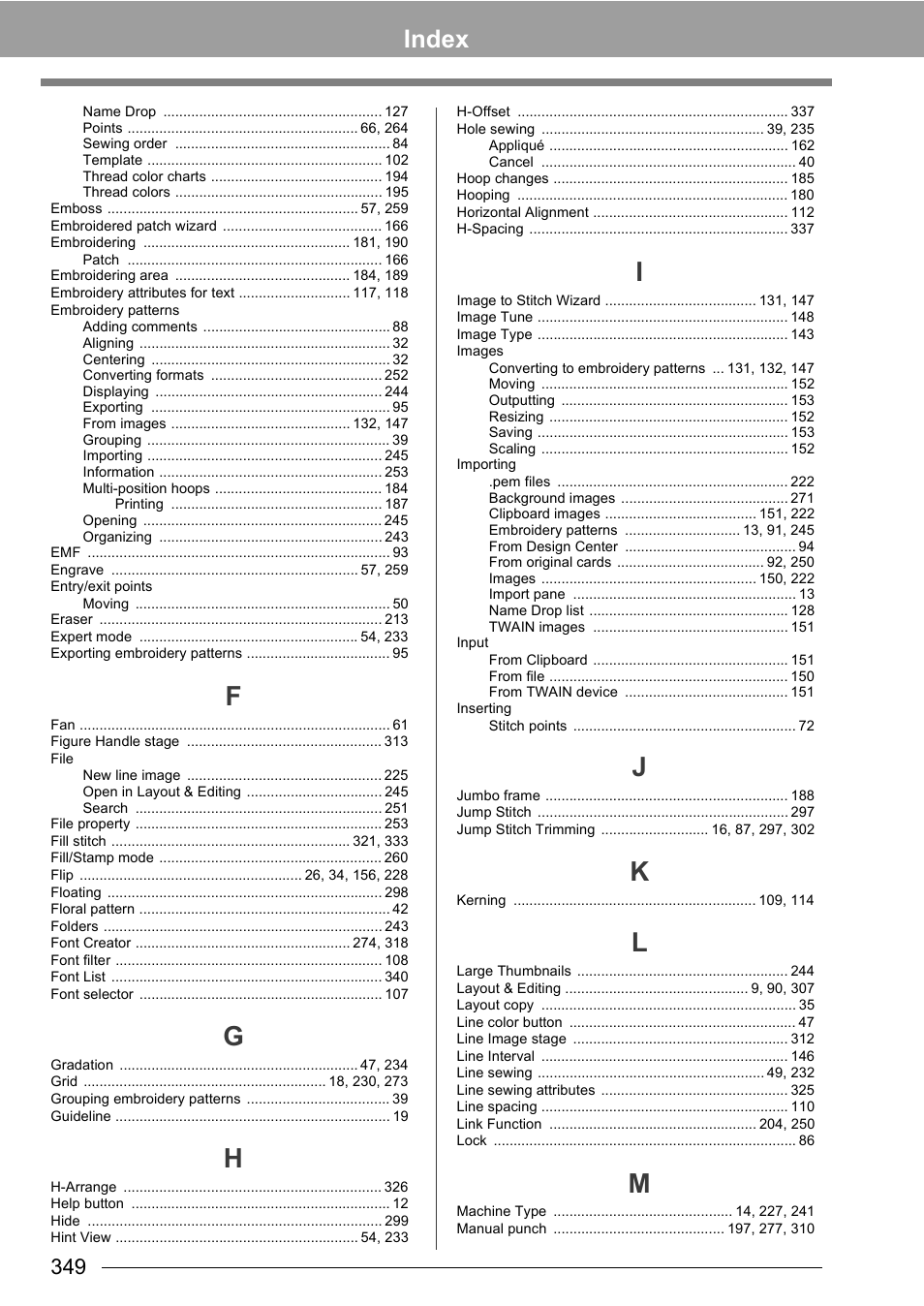 Index | Baby Lock Palette 10 (ECS10) Instruction Manual User Manual | Page 350 / 356