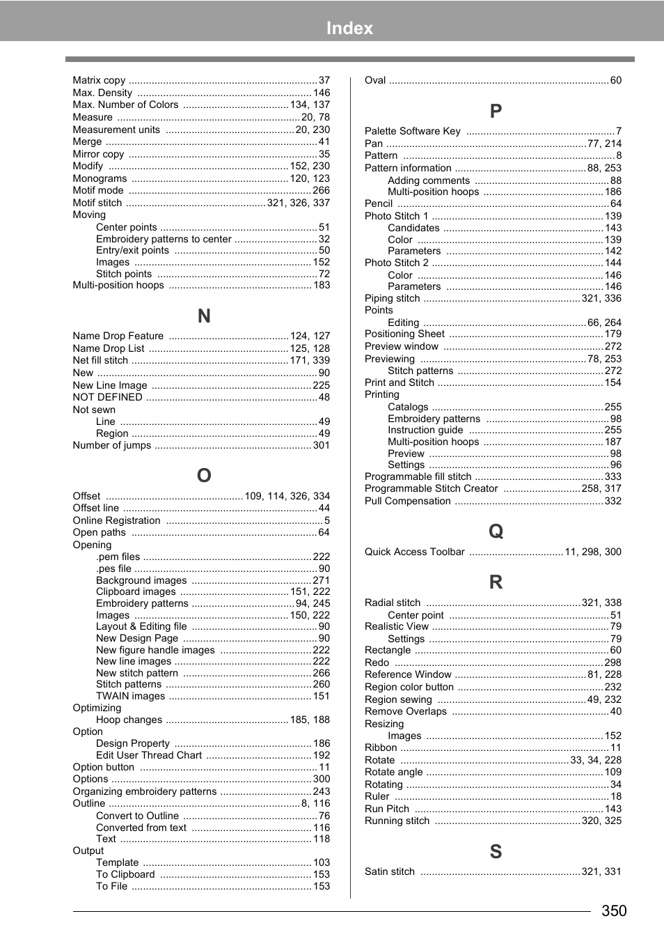 Index | Baby Lock Palette 10 (ECS10) Instruction Manual User Manual | Page 351 / 356