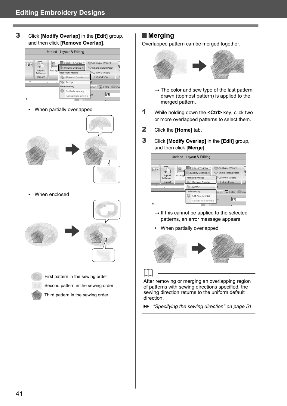 41 editing embroidery designs 3, Merging | Baby Lock Palette 10 (ECS10) Instruction Manual User Manual | Page 42 / 356