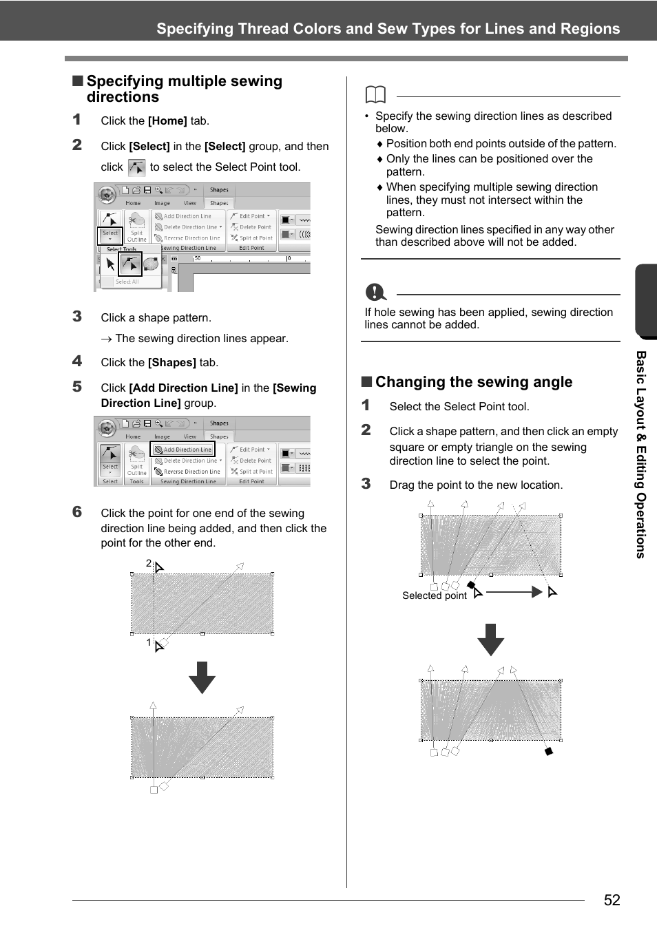 Specifying multiple sewing directions 1, Changing the sewing angle 1 | Baby Lock Palette 10 (ECS10) Instruction Manual User Manual | Page 53 / 356