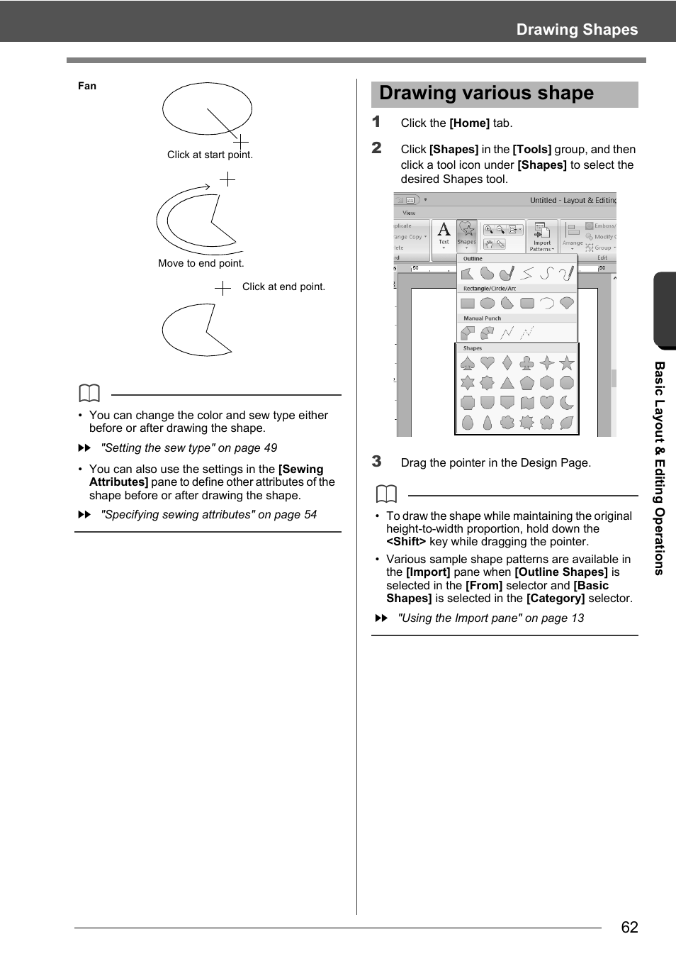 Drawing various shape, 62 drawing shapes | Baby Lock Palette 10 (ECS10) Instruction Manual User Manual | Page 63 / 356