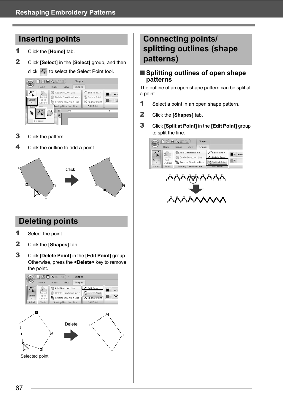 Inserting points deleting points | Baby Lock Palette 10 (ECS10) Instruction Manual User Manual | Page 68 / 356